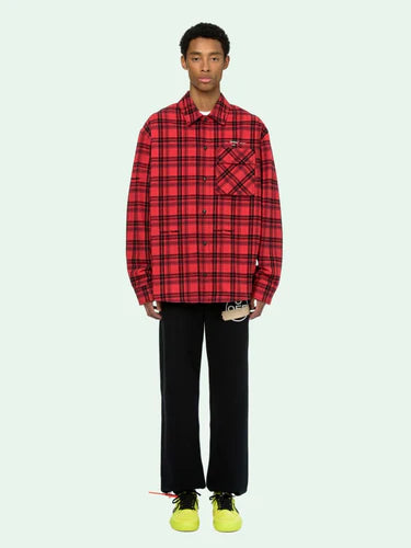 OFF-WHITE RED CHECK ARROWS LOGO FLANNEL SHIRT