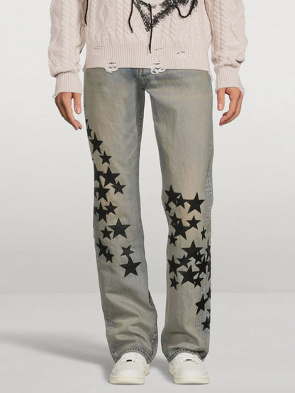 AMIRI LEATHER STAR STRAIGHT JEANS