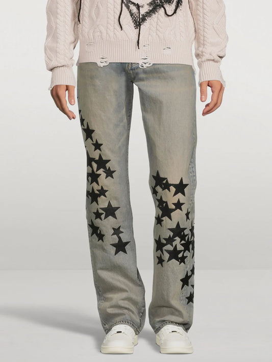 AMIRI LEATHER STAR STRAIGHT JEANS