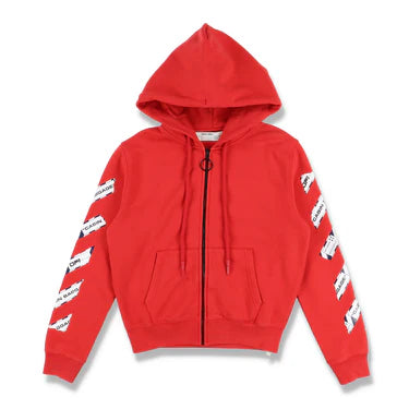 OFF-WHITE RED AIRPORT TAPE ARROWS ZIP HOODIE