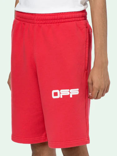 OFF-WHITE RED AIRPORT TAPE DIAGONALS SWEATSHORTS
