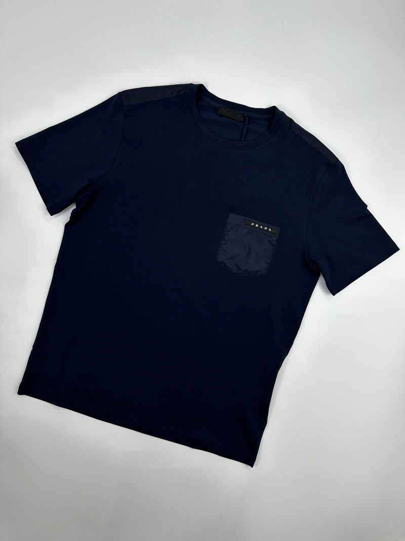 PRADA NYLON POCKET LOGO TEE NAVY