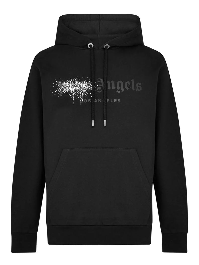 PALM ANGELS RHINESTONE SPRAYED HOODIE BLACK