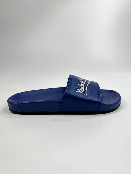 BALENCIAGA LEATHER SLIDES BLUE
