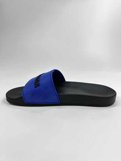 BALENCIAGA LOGO SLIDES BLACK/BLUE