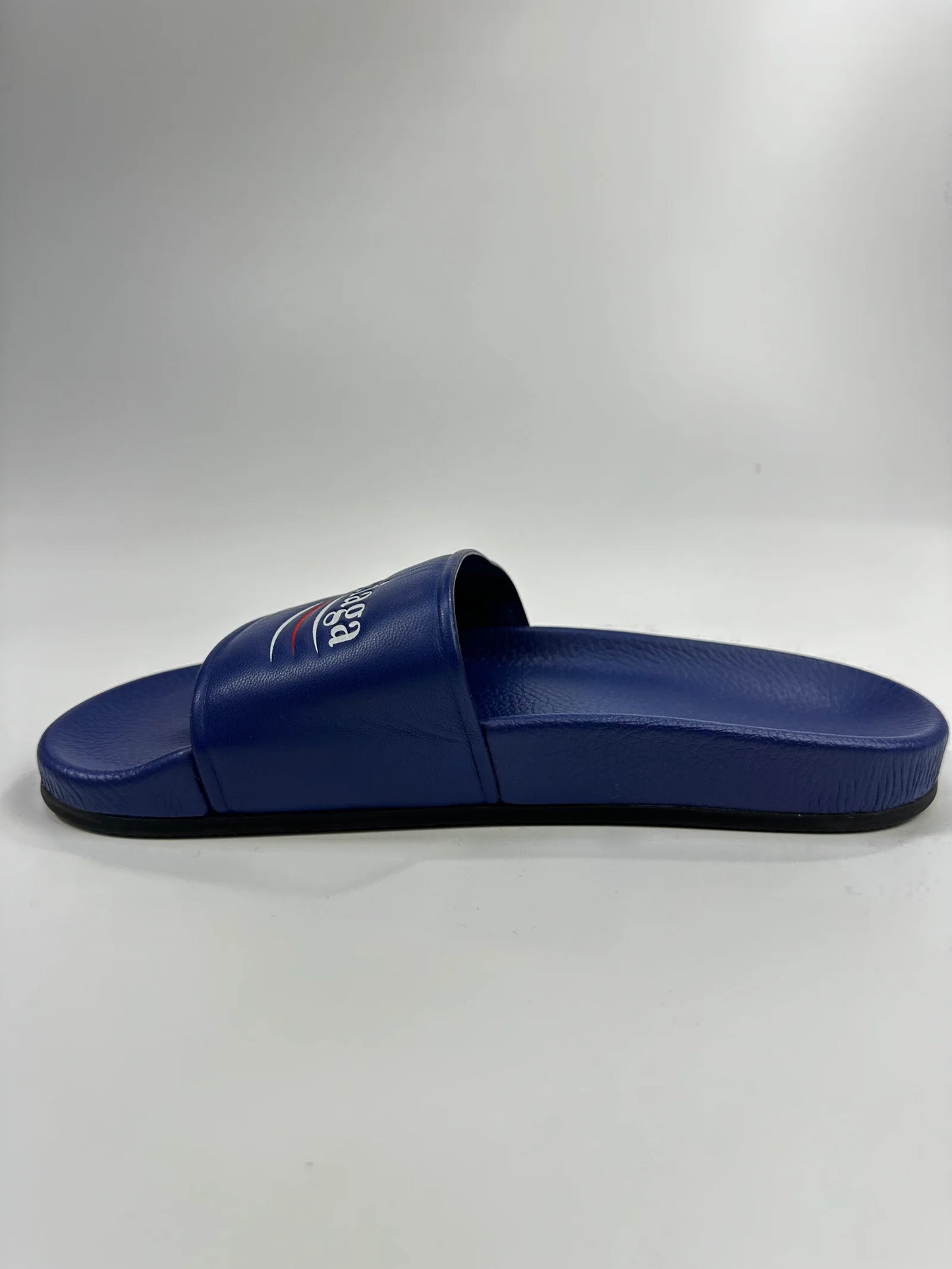 BALENCIAGA LEATHER SLIDES BLUE