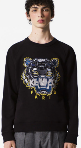 Kenzo Tiger Embroidered Cotton Sweatshirt In Black