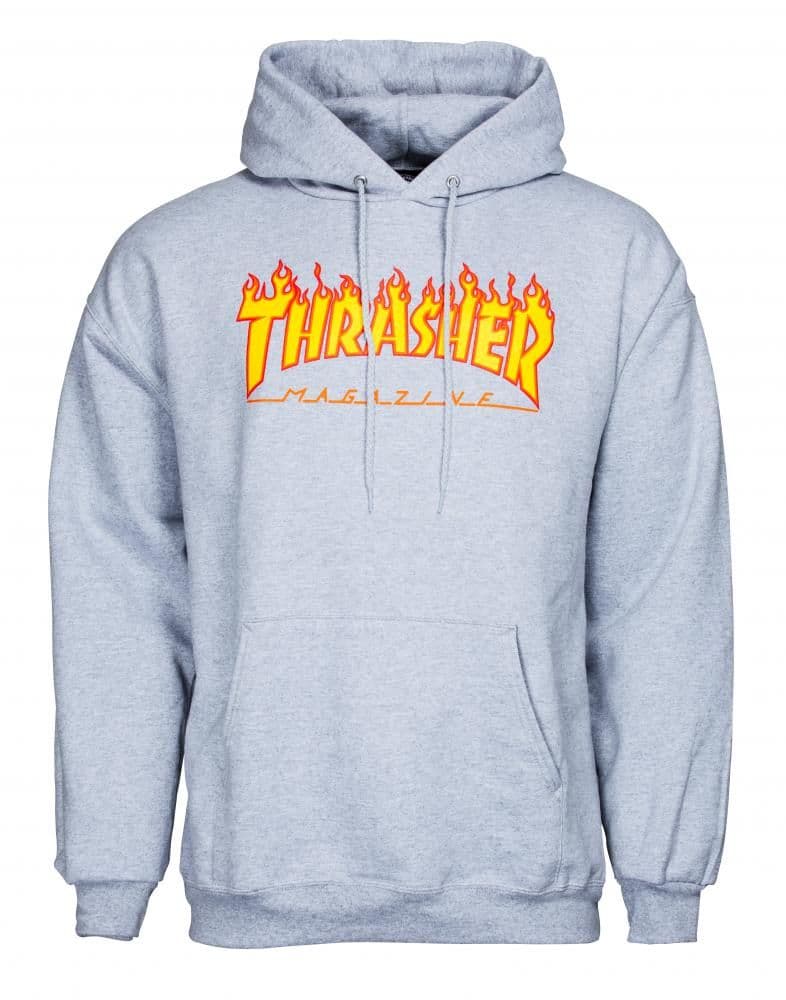 Thrasher Flame Logo Pullover Long Sleeve Grey Hoodie