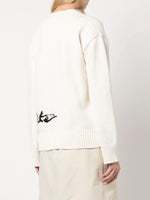 Off-White Ivory Intarsia Logo Knit Cardigan