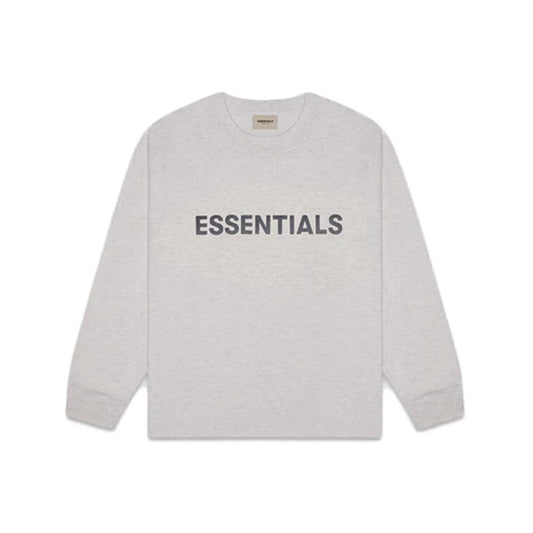 Essentials Boxy Long Sleeve T-Shirt Applique Logo Heather Oat