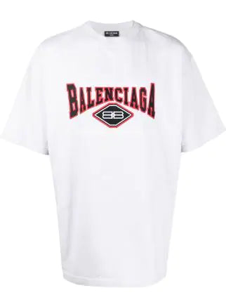 Balenciaga SS22 Logo Embroidered Jersey Tee - Chalk