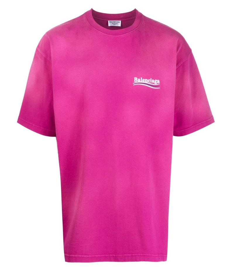 Balenciaga FW22 Embroidered Campaign Tee - Dye Pink