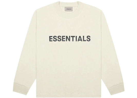 Essentials Boxy Long Sleeve T-Shirt Applique Logo Cream