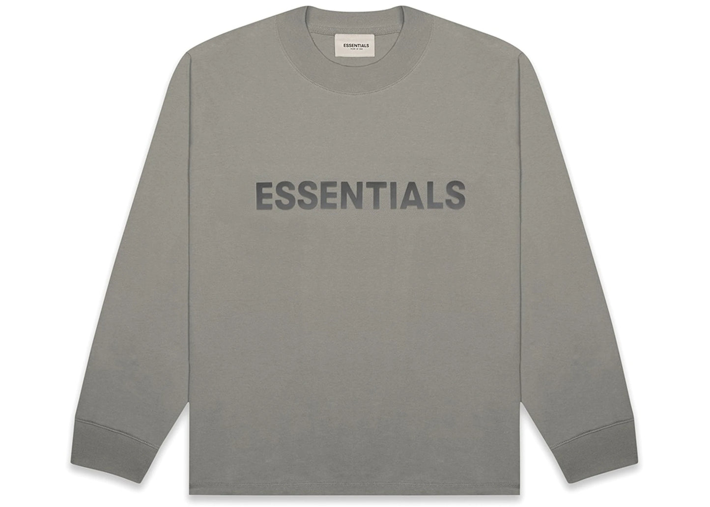 Essentials Boxy Long Sleeve T-Shirt Applique Logo Cement