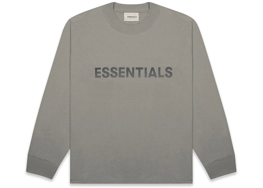 Essentials Boxy Long Sleeve T-Shirt Applique Logo Cement