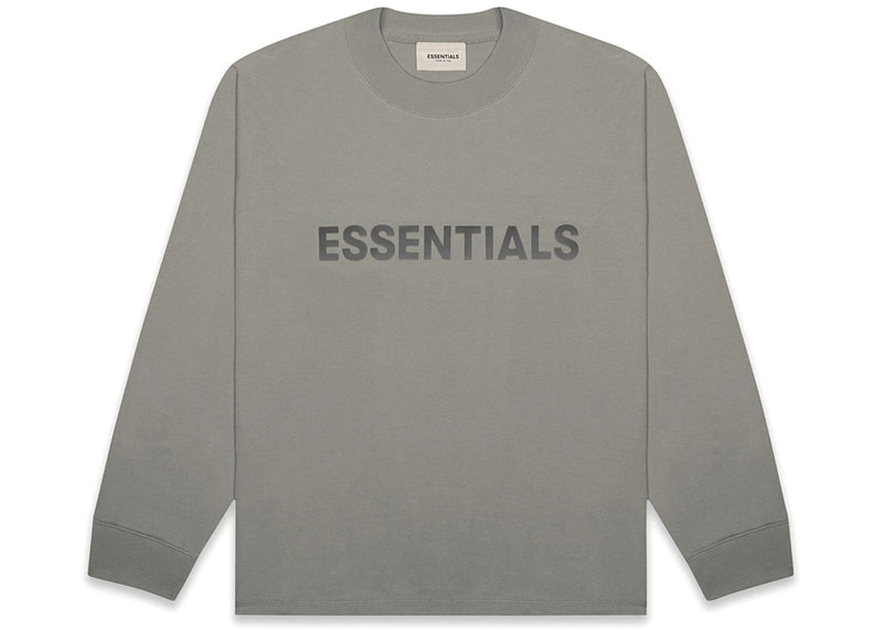 Essentials Boxy Long Sleeve T-Shirt Applique Logo Cement