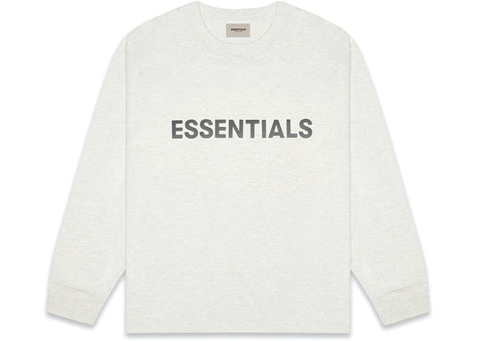 Essentials Boxy Long Sleeve T-Shirt Applique Logo Oatmeal