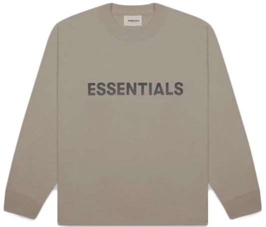 Essentials Boxy Long Sleeve T-Shirt Applique Logo Taupe