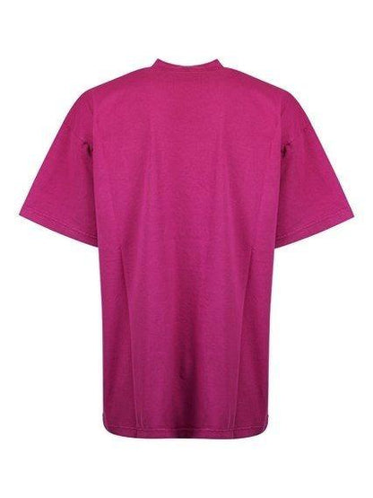Balenciaga SS22 Logo Embroidered Jersey Tee - Pink/Purple