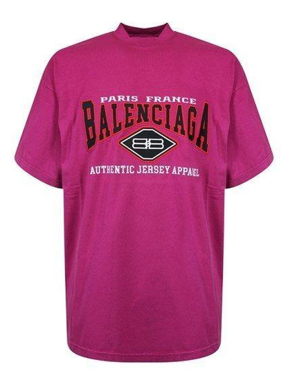 Balenciaga SS22 Logo Embroidered Jersey Tee - Pink/Purple