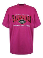 Balenciaga SS22 Logo Embroidered Jersey Tee - Pink/Purple