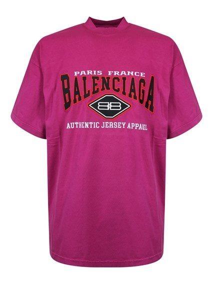 Balenciaga SS22 Logo Embroidered Jersey Tee - Pink/Purple