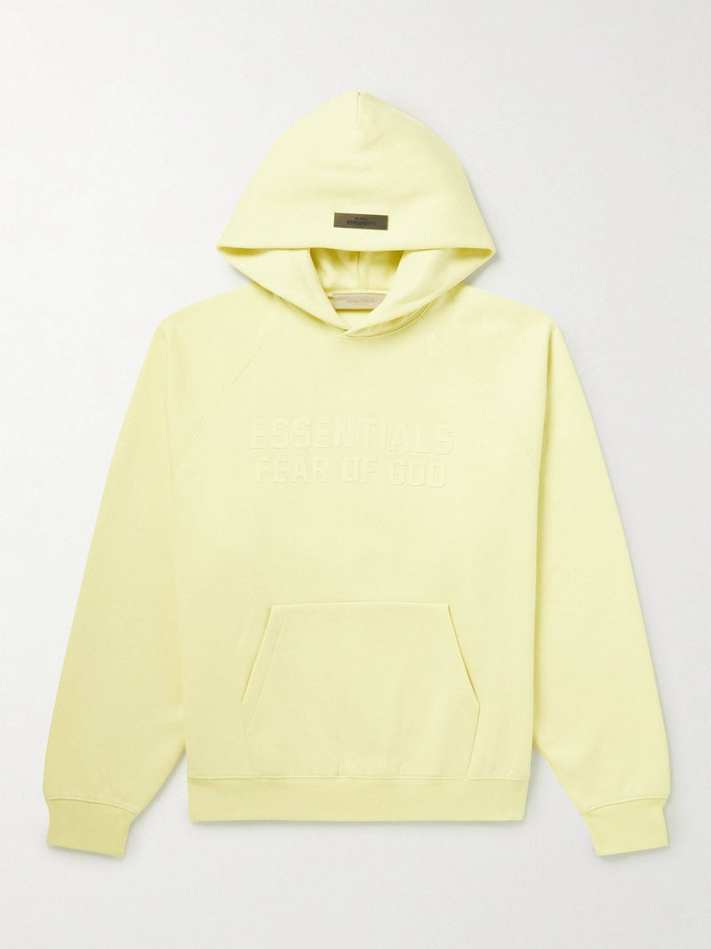 Essentials Logo-Flocked Cotton-Blend Jersey Hoodie Canary