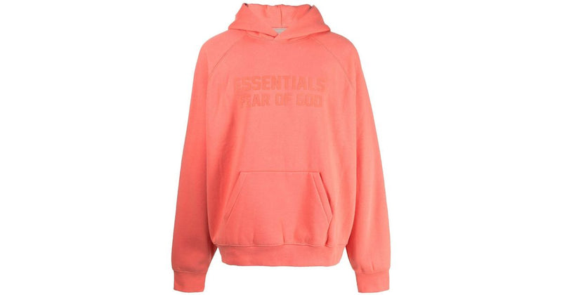 Essentials Logo-Flocked Cotton-Blend Jersey Hoodie Coral